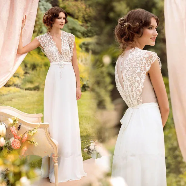 Богемное свадебное платье элегантное с рукавом-крылышком и v-образным вырезом шифоновое пляжное свадебное платье es кружевное свадебное платье Vestido de noiva de renda