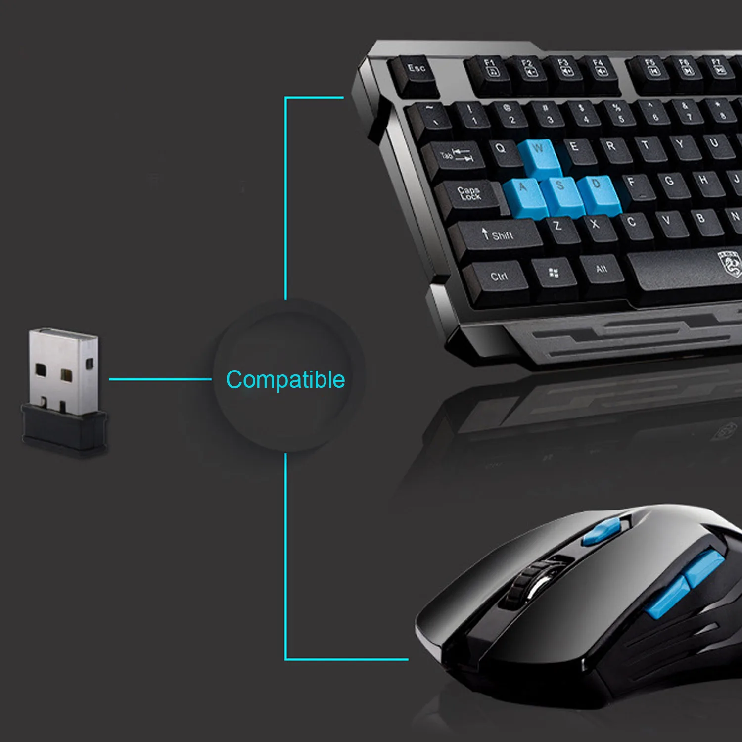  Elisona Fashion 2.4G Wireless Computer Laptop PC Keyboard Mouse Set for Home Office Study Gaming LO