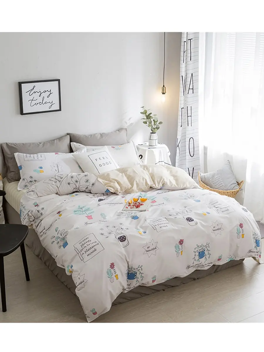 

4Pcs Duvet Cover Set Print Cartoon Pattern Sweet Soft Cozy Bedding Sheet Set