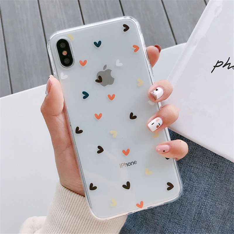 Lovebay لينة واضح الهاتف خزائن هاتف آيفون X XS ماكس XR 6 6 S 7 8 زائد حالة الزهور الحب القلب شفافة سيليكون جراب لظهر الجوال