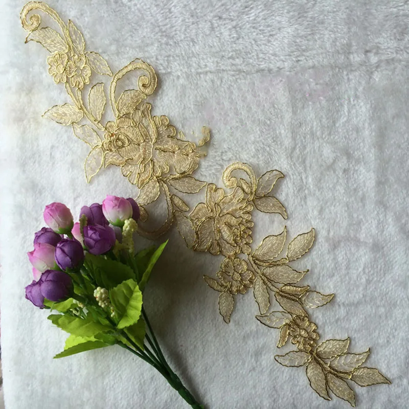 

10Pcs High Quality Brand New Embroidery Applique Lace Collar Neckline Gold Sewing Accessories DIY Decoration