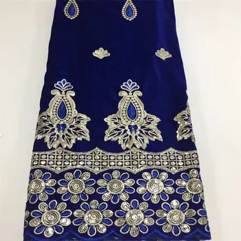 

Hot Sale Velvet Lace Fabric with Sequins Latest Blue Nigerian Guipure Lace Material African Tulle Lace Fabric for Party Dress