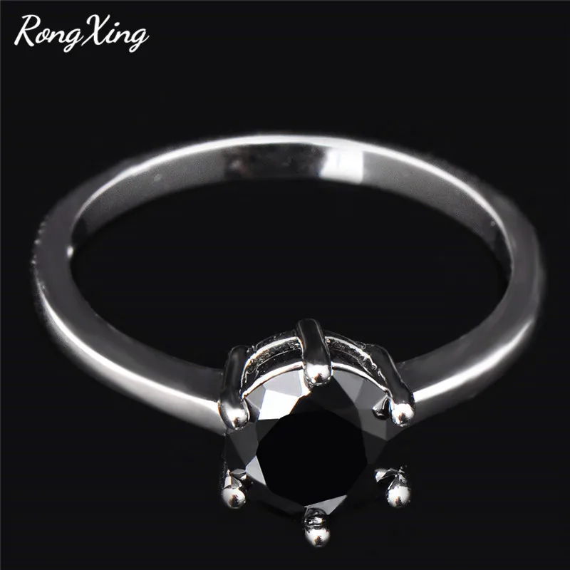 RongXing, 925 пробы, заполненные серебром, круглые кольца с камнем для женщин, модное зеленое/розовое/Озерное кольцо с голубым цирконом, подарок на день матери - Цвет основного камня: Black