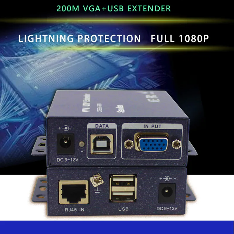 

1080P 200m VGA KVM UTP Extender with USB port for DVR VGA USB KVM Extender over cat5 cat6