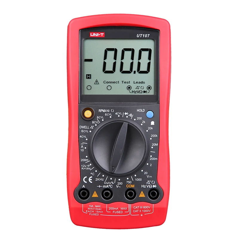UT107 Digital Automotive Multimeter Handheld Automotive Multi Purpose Meters Ammeter Ohm Volt Hz