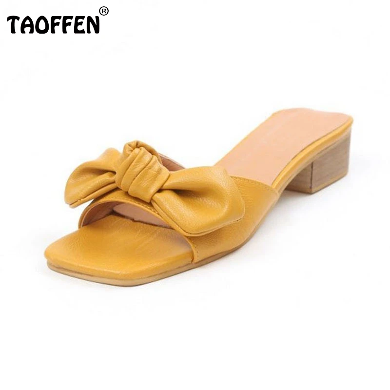 

TAOFFEN Women High Heel Sandals Footwear Open Toe Bowtie Square Heel Slippers Summer Daily Leisure Shoes Women Size 35-39