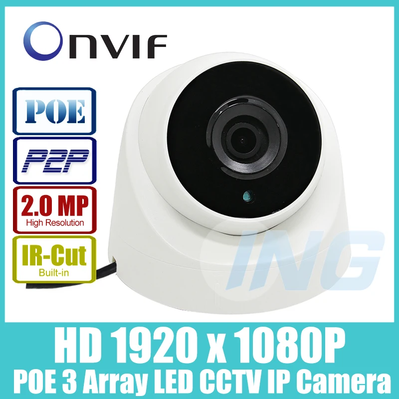  POE FHD 1920 x 1080P 2.0MP Night Vision Dome IP Camera 3 Array LED Indoor Security Camera ONVIF P2P IP CCTV Cam System w/ IR-Cut 