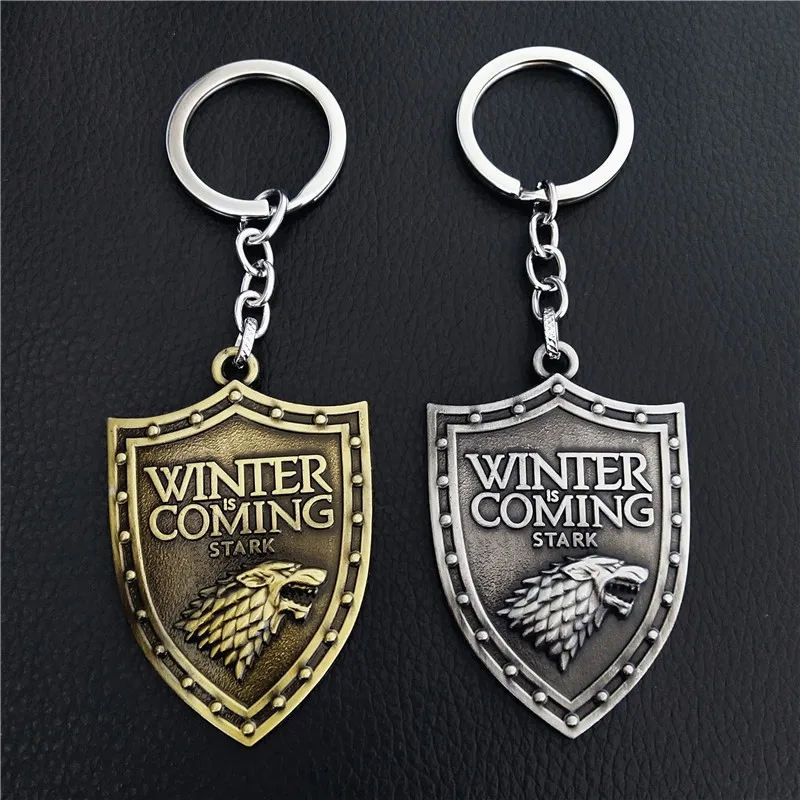 

New Design Movie game of thrones Stark Family Sheild Keychain Metal Alloy Key Rings Key Holder 10pcs/lot