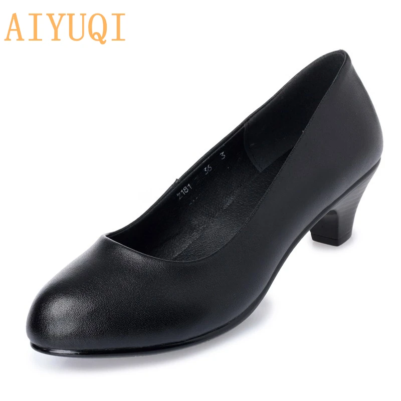 

AIYUQI New autumn genuine leather ladies shoes. pointed toes quare heels fashion office lady shoes, business dress shoes