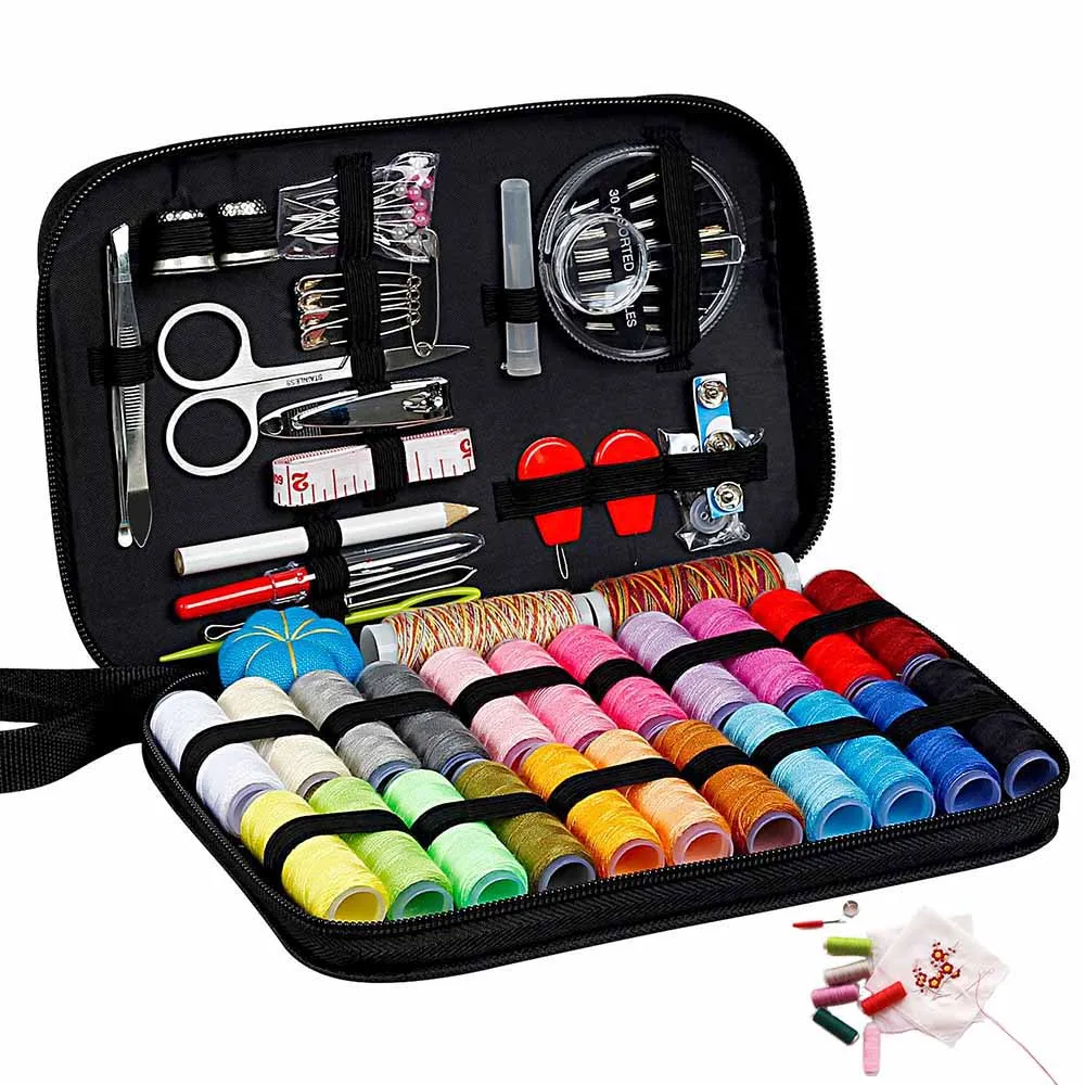 Portable Mini Sewing Kit for Beginner Traveller and Emergency Clothing Fixes Sewing KIT 200PCS DIY Premium Sewing Supplies with Premium Black Carrying Case 