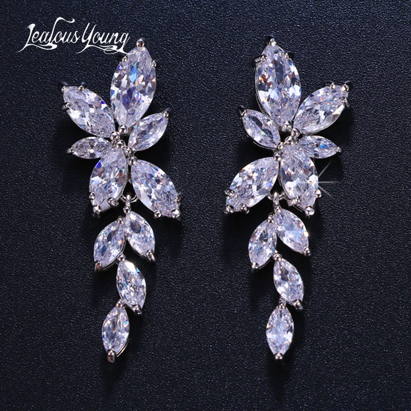 2018 Fashion Leaf Zircon Drop Earrings for Women White Gold Color Crystal Wedding Earrings Bridal Jewelry Gift brinco