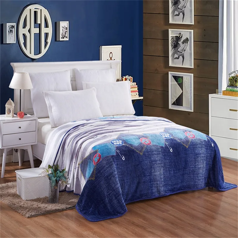 

Blue Cartoon Pattern Practical Soft Flannel Plain Bedspread Blanket Throws Fleece Blanket Manta Coberto For Sofa Bed Car Office