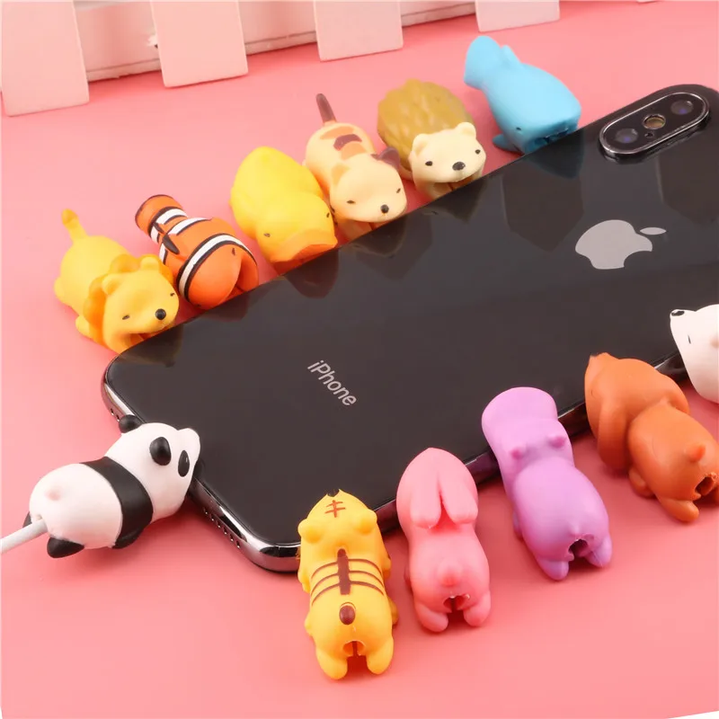 Cute Cable protector Animal doll Cable bite protector usb cable organizer winder chompers charger wire holder for iphone cable