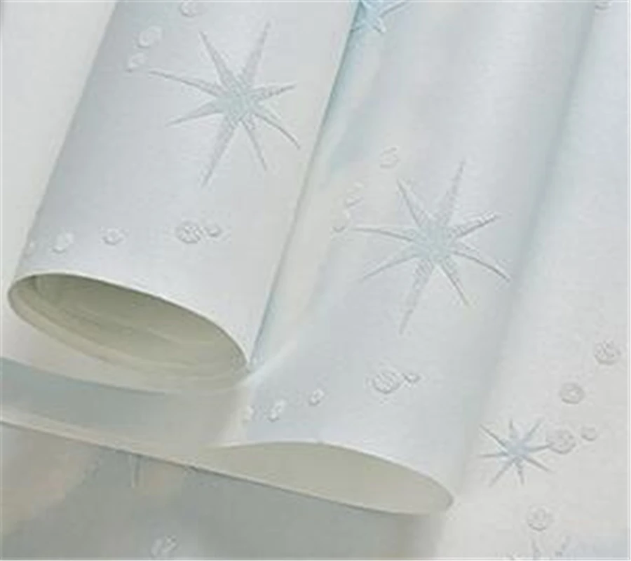 Blue sky white clouds stars 3d wallpaper pink sky blue yellow wallpaper roll children bedroom decor 3D wallpaper Beibehang