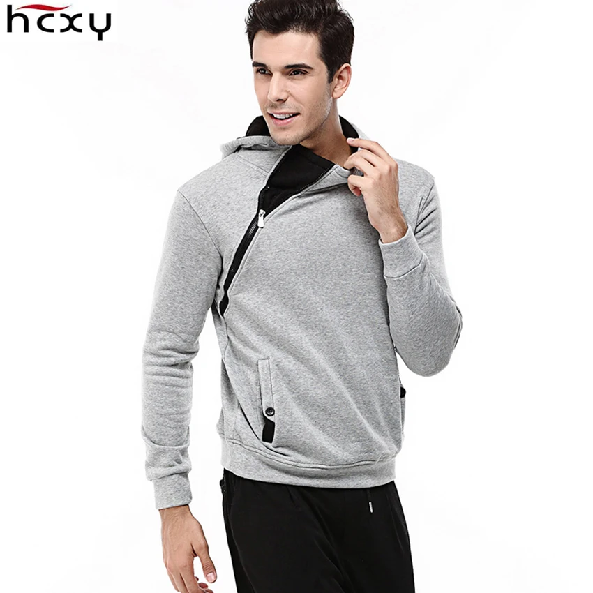 

HCXY brand 2019 Spring Autumn Men's Hooded Sweatshirts Male Sweatshirt Standing collar Zipper Wide shoulders Solid Plus size