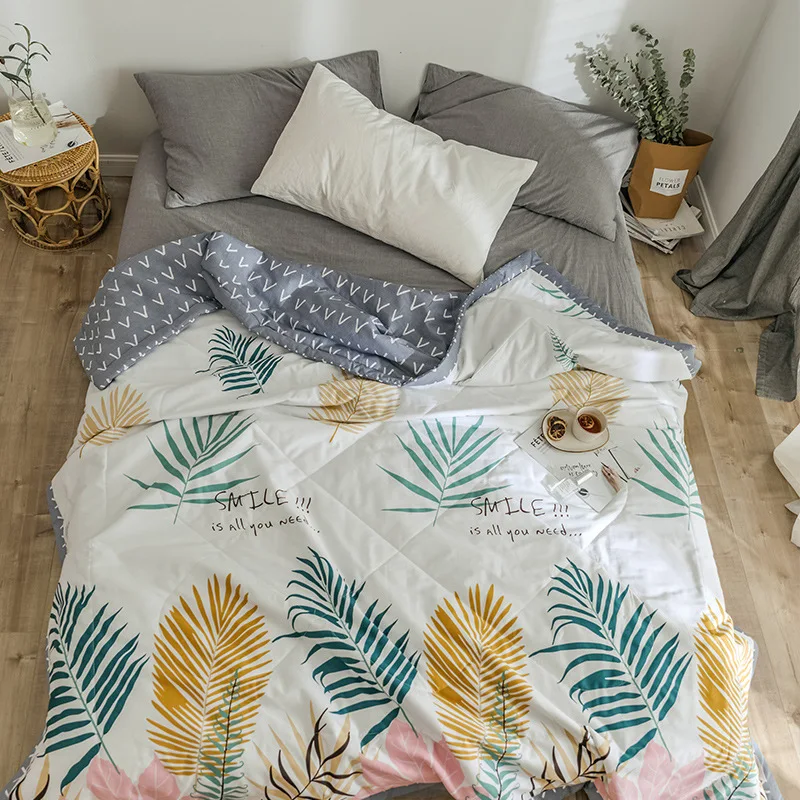 

Nordic Style Leaves Spring Summer Quilt Comforter Aircondition Blankets for Adults Kids Plaids Patchwork Bed Cover Home Textiles