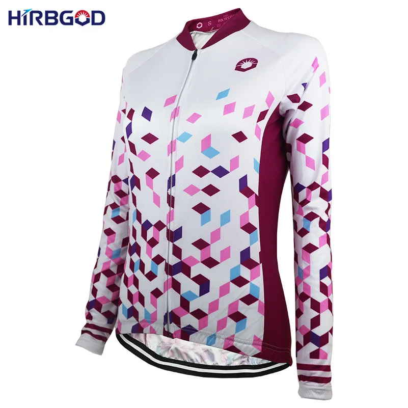 HIRBGOD Stylish Pink Lightweight Lady Cycling Jersey Women Long Sleeve