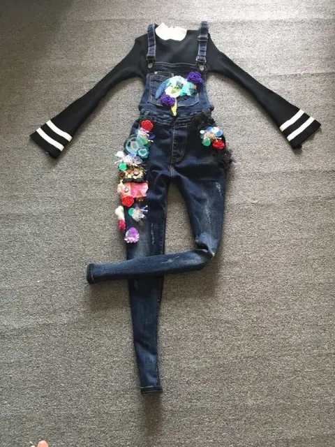 Best price at $103 Cheap The original tide brand Europe genuine winter 2016 stereo handmade decorative jeans pants female flowers overalls