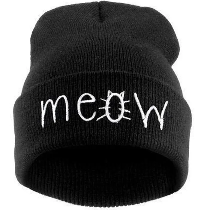 

2017 New Women and Men Beanie Hats Cat MEOW Bonnet Cotton Winter Wool Warm Knitted Caps Casual Hip Hop Skullies Gorros Hot