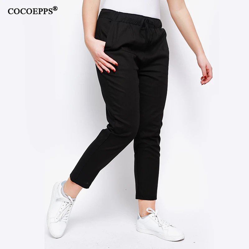 Cocoepps 2018 Для женщин мода лето Карманы плюс Размеры брюки однотонные узкие для Для женщин весна большой Размеры Узкие повседневные штаны M-6XL