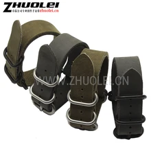 Haute Qualité armée vert et gris Véritable OTAN En Cuir Montre bretelles Bracelet pour Militaire Montre 20mm 22mm 24mm 26mm Brosse boucle