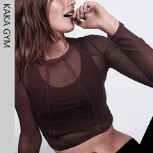 Женские Спортивные укороченные топы, рубашки для йоги с длинным рукавом, спортивные футболки для бега, сетчатый лоскутный для фитнеса облегающая футболка, топ для спортзала