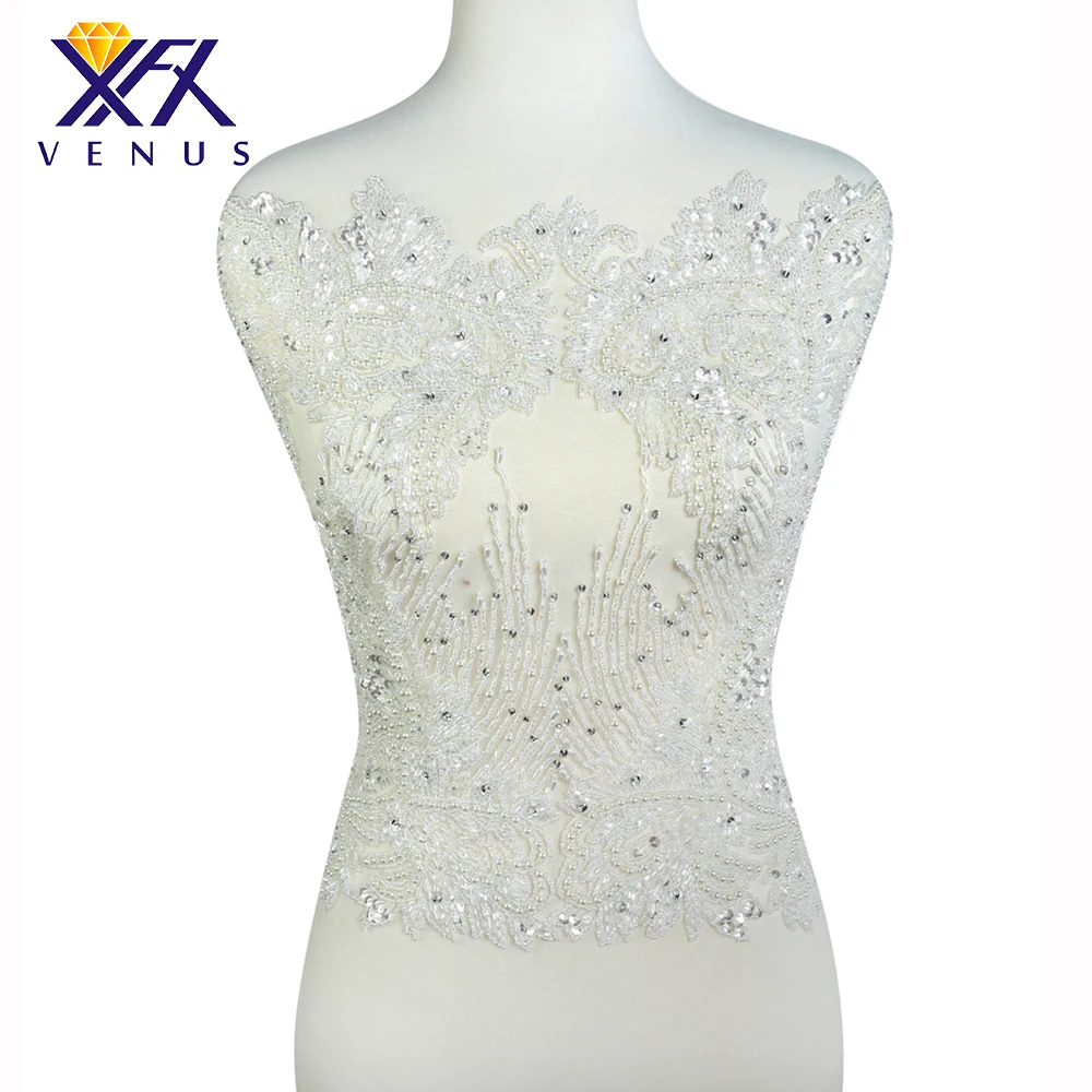 

XINFANGXIU Sew-on Rhinestone Patches Beads Pearls Applique Large Garment Embroidery Patches For DIY Clothes Party Wedding Dress