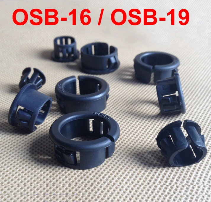 

100pcs OSB-16 16mm OSD-19 19mm Dia Mount Hole Black Cable Hose Pipe Plastic Harness Protective Open Split Snap Bushing Grommet