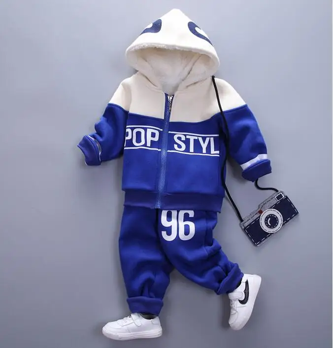 Children s new winter indoor sports clothing cotton coat trousers baby casual clothing Plush velvet warm