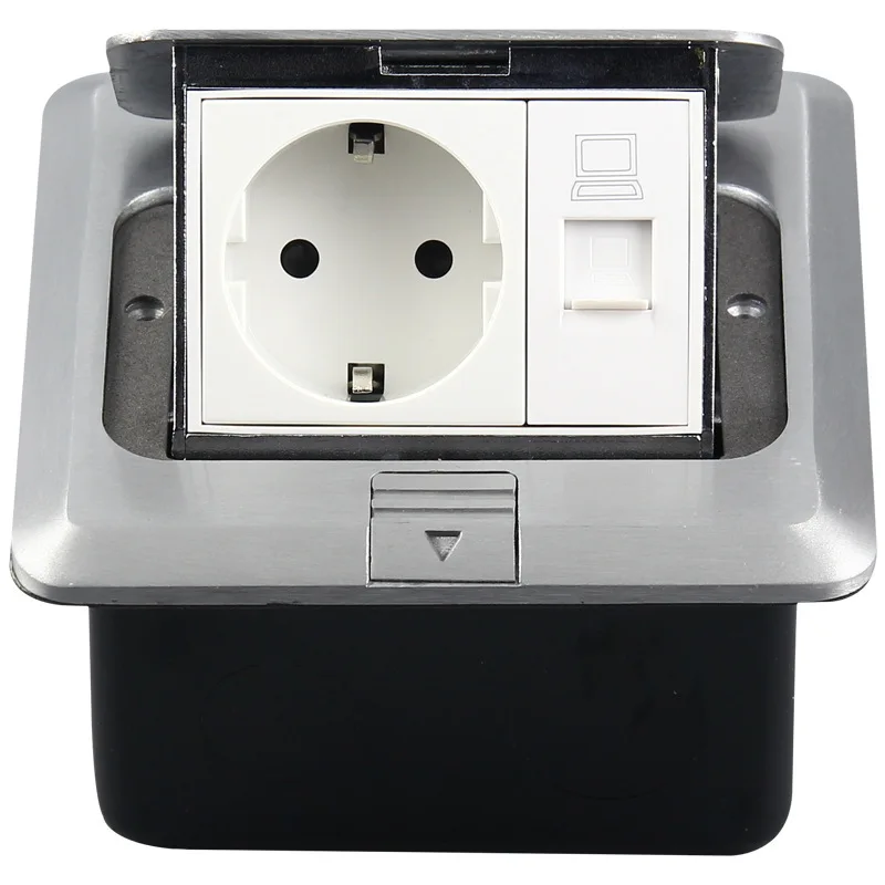 

switch box with cover plate hide Pop-up Computer European standard floor socket Aluminium alloy network German UK Ground socket