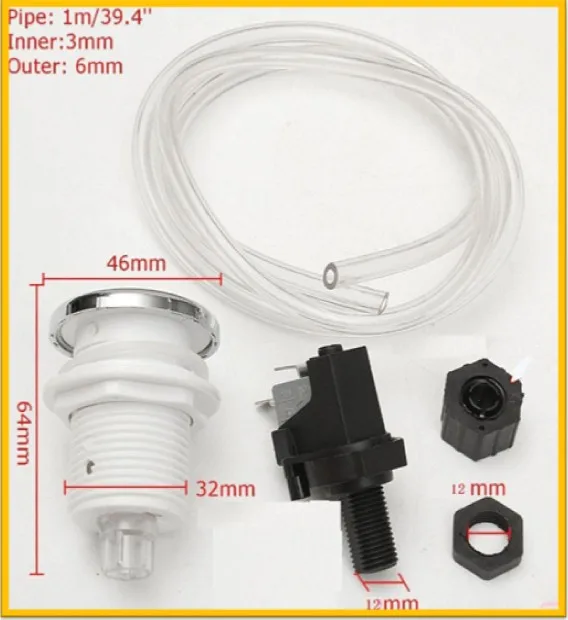 

Chrome plated Air Button Switch + 1.0m length hose, diameter 4mm + Air pressure switch rated at 16amp 240v