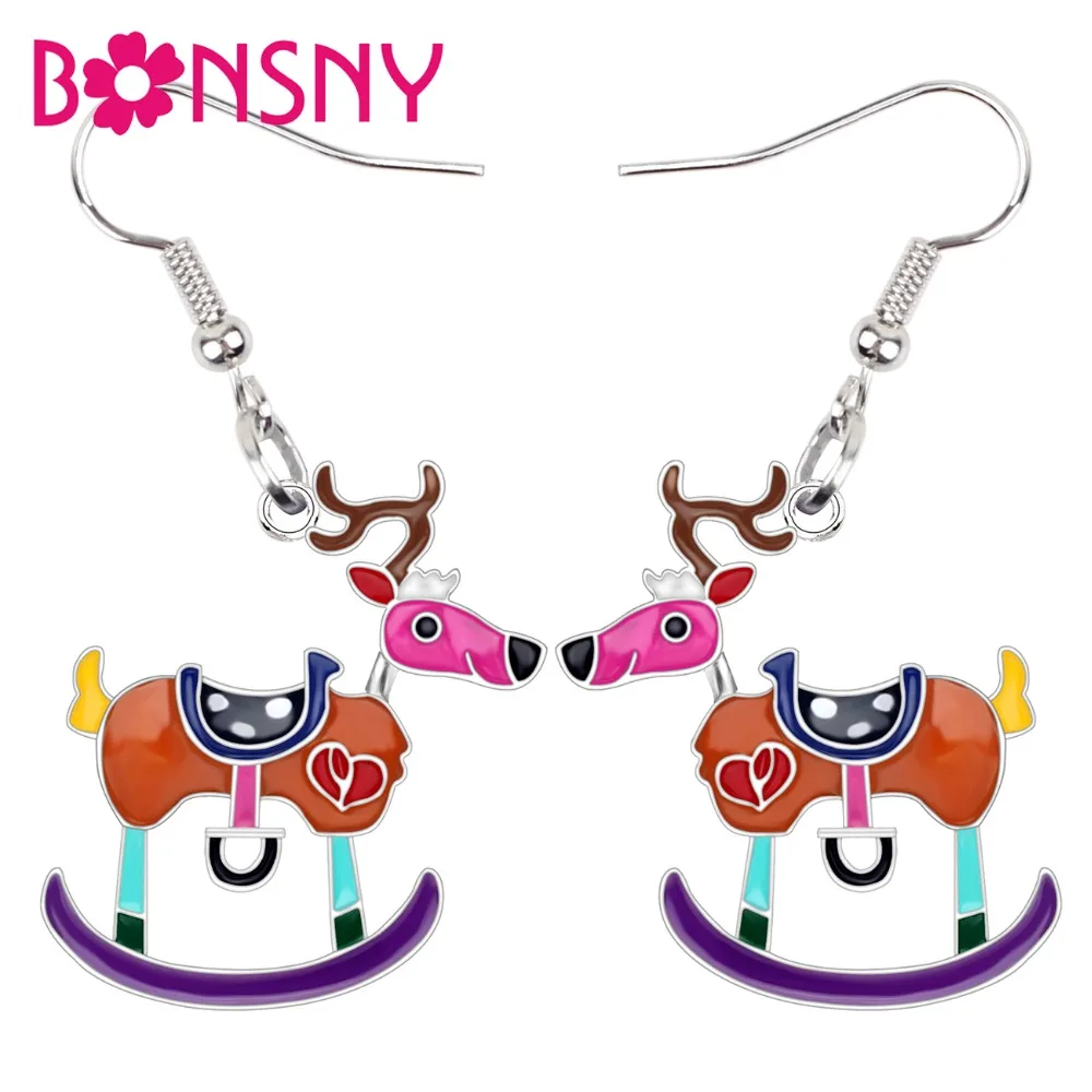 

Bonsny Enamel Alloy Christmas Deer Reindeer Earrings Drop Dangle Costume Party Gift Jewelry For Women Girls Teens Charms Navidad