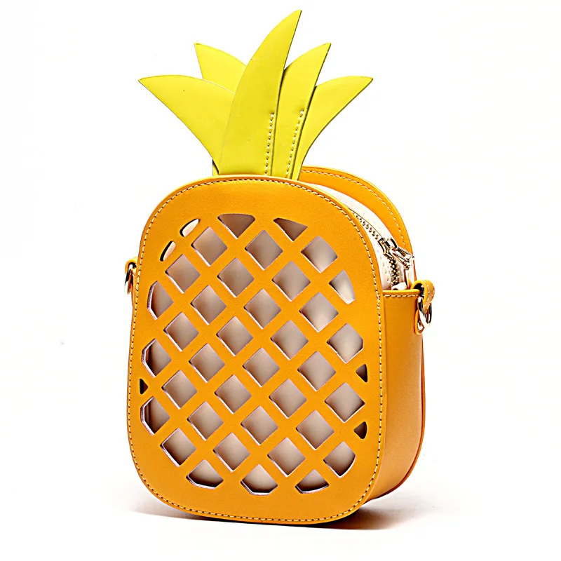 

2018 Genuine Leather New Cute Handbag For Women Lovely Pineapple Bag cowhide Chain Hollow Out Girl Women shoulder Bag Mini Purse