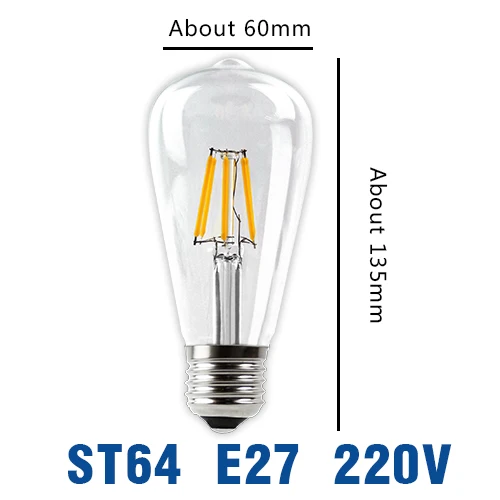 Светодиодный лампочка накаливания E27 E14, винтажная лампа Эдисона 220 В, 110 В, ретро светильник в виде свечи, глобус, ампула, светильник ing COB, домашний декор с регулируемой яркостью - Испускаемый цвет: ST64 Bulb E27 220V