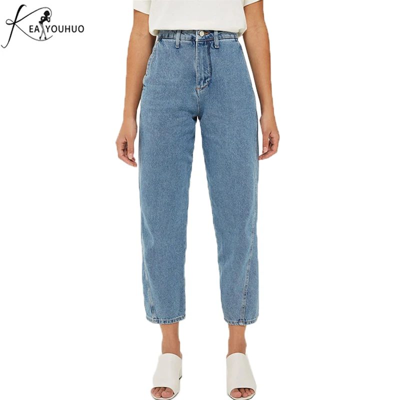 

Winter 2018 Blue Loose Ladies Jeans With High Waist Pants Vintage Mom Female Jeans Woman Stretch Boyfriend Jeans For Women Jeans