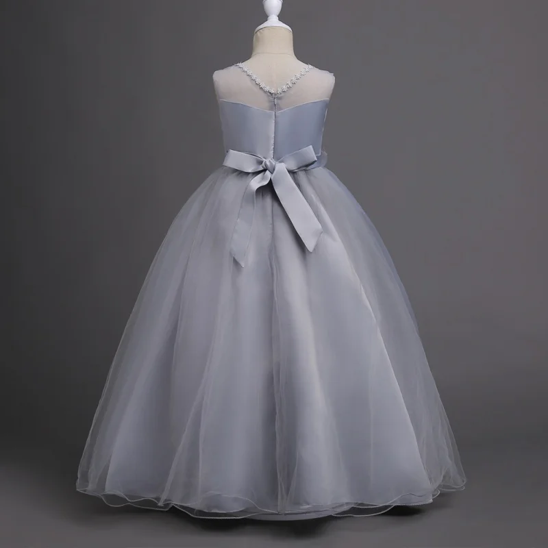 

Party Mesh Dress Girl Children Princess Ball Gown Dress Wedding Flower Solid Long Dresses Yarn Sleeveless Clothes