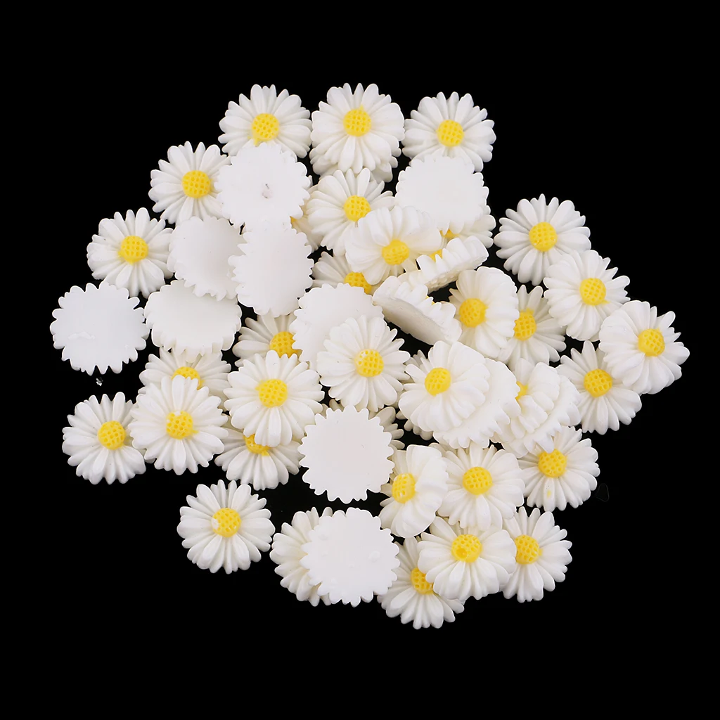 50x Resin Flower Daisy 13mm Embellishment Cabochon Decoden Scrapboking Craft