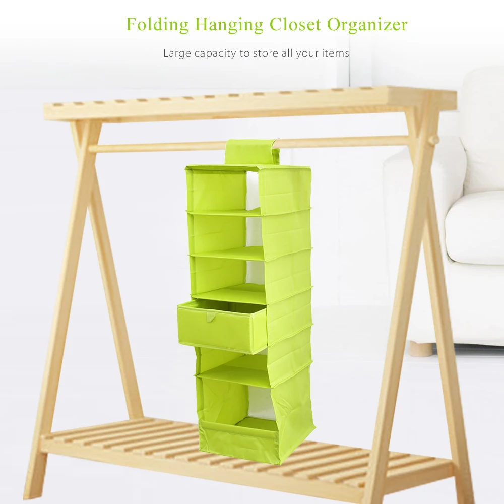 Folding Hanging 6 Compartments Socks Bra Storage Shelf Closet Organizer