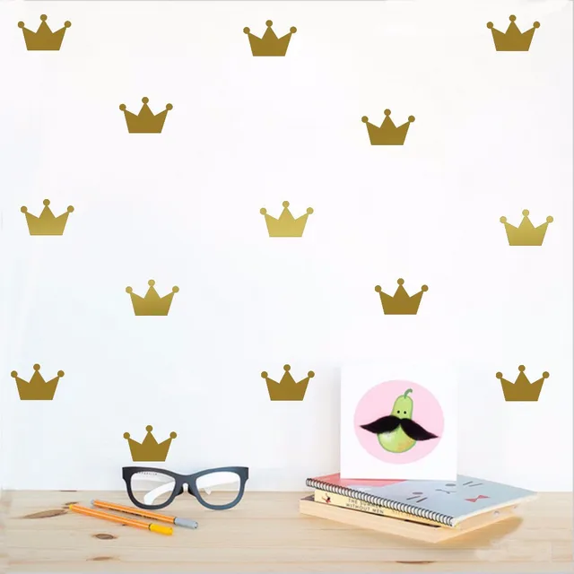 48pcs little gold crown wall sticker for kids room decor,girl boy