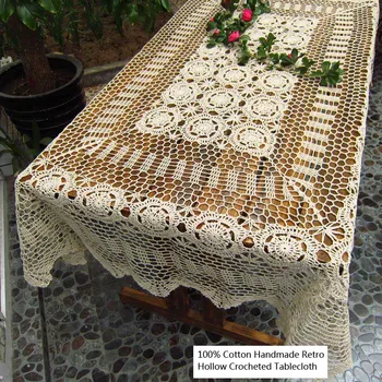 

Retro Rectangle 100% Cotton Handmade Hook Weave Tablecloth Hollow Design Washable Table Covers for Tea Pads,Table Decoration