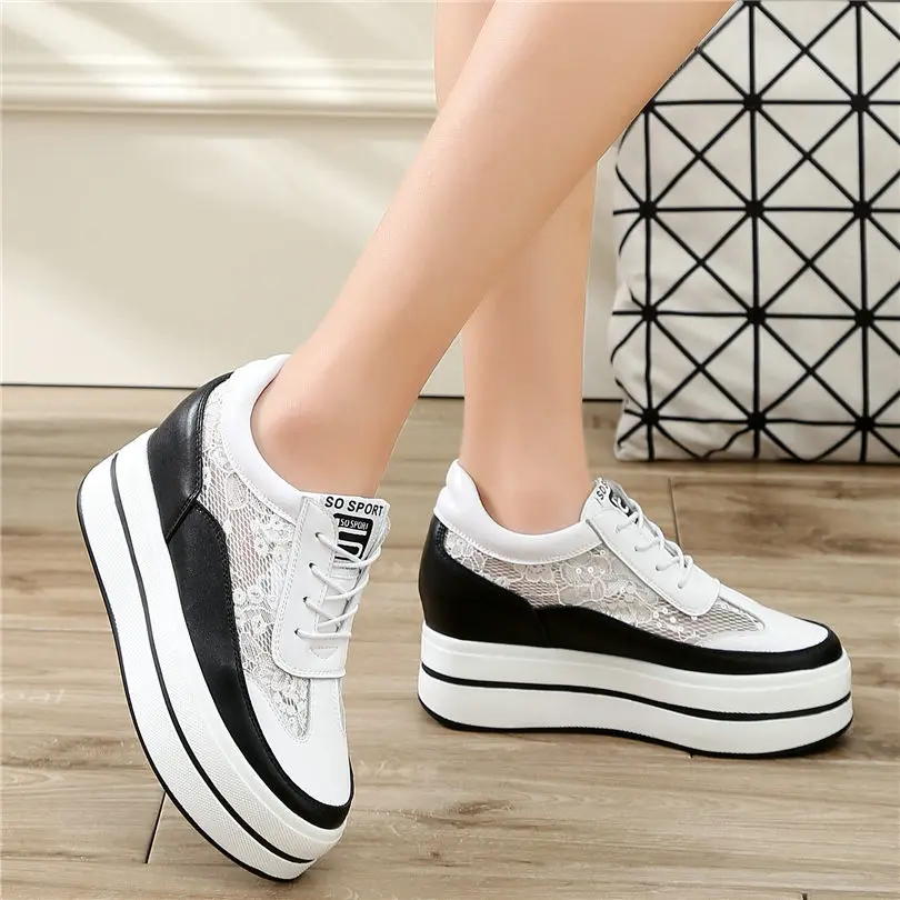 

2019 Breathable Creepers Women Trainers Shoes Genuine Leather Wedges Platform Pumps High Heel Summer Ankle Boots Punk Sneakers