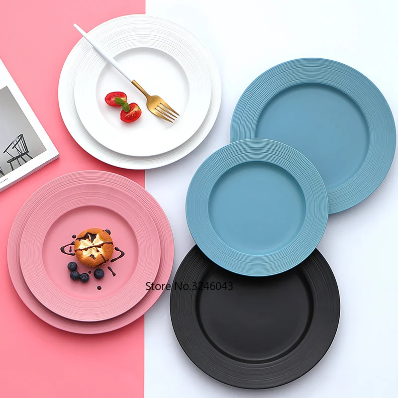 

Nordic creative home ceramic dish Western dish tray steak plate tableware round flat dessert table breakfast plate