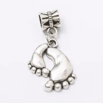 

30pcs Feet charm Tibetan silver Bead Charm big hole pendant fit Pandora charm bracelet DIY pendant JS1331
