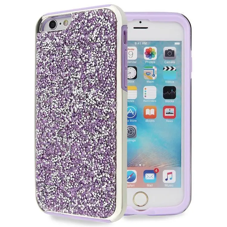 Purple Для Apple iPhone X 6 6S Plus 7 8 Plus чехол противоударный роскошный Алмазный Блестящий двухслойный резиновый блестящий чехол для телефона s - Цвет: Purple