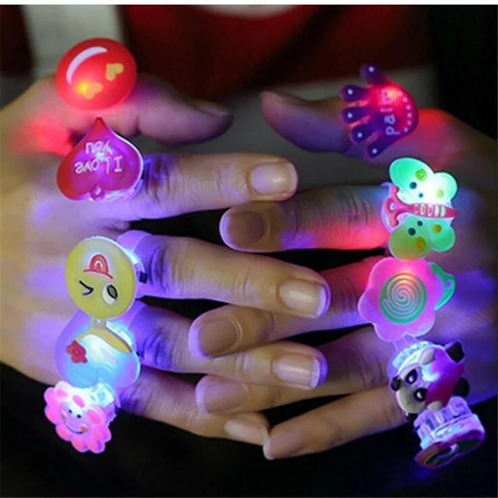 

10Pcs/set Cartoon LED Flashing Light Up Glowing Finger Ring Toys Christmas New Year Party Favor Gifts Toys for Children
