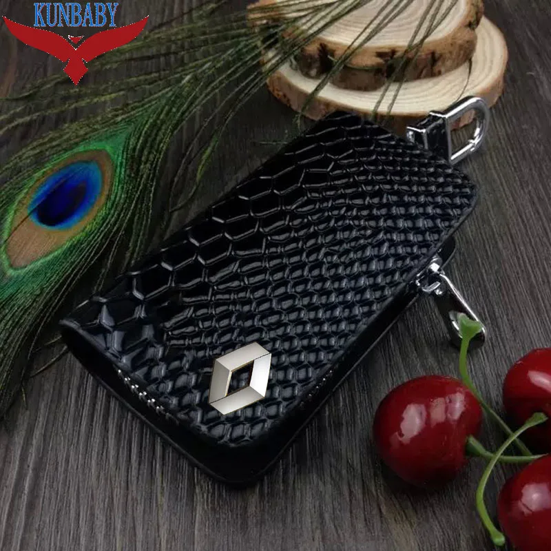 

Snakeskin Leather Auto Car Key Remote Cover Case Holder Car Key Case Wallet Bag Ring Keychain For Renault