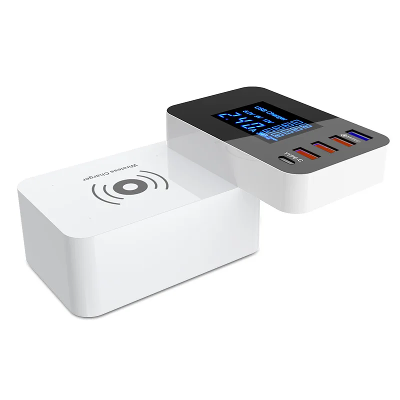 QI Беспроводное зарядное устройство Quick Charge 3,0 Smart usb type C зарядная станция светодиодный дисплей Быстрая зарядка для телефона планшета USB зарядное устройство адаптер