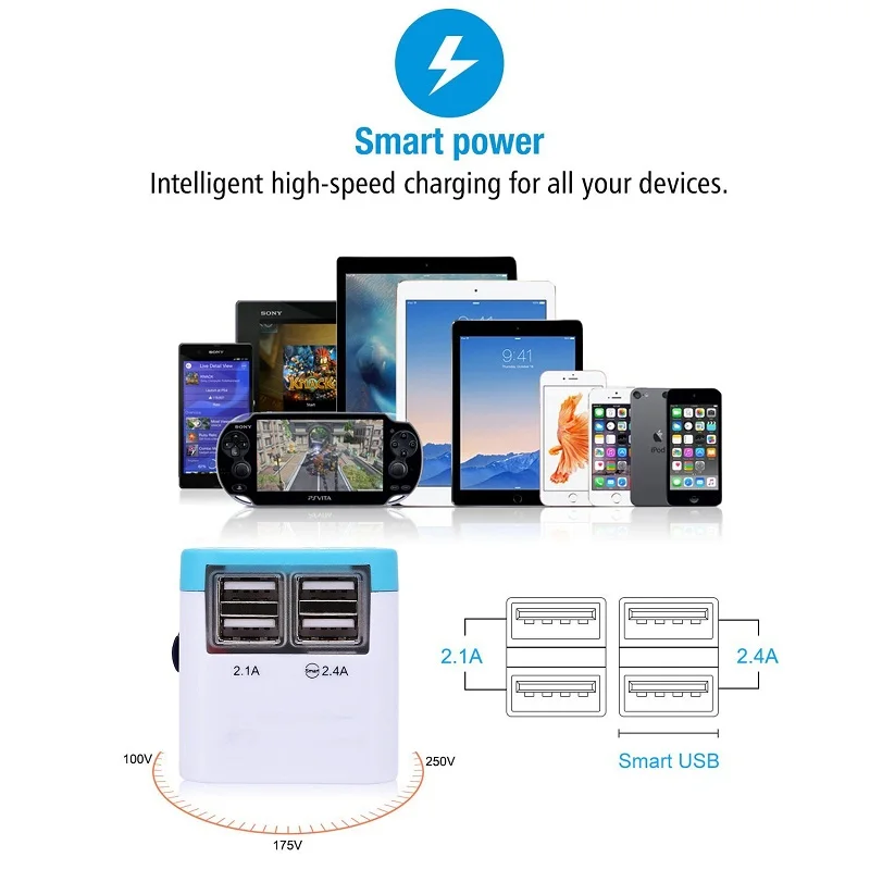 4 USB порта все в одном Универсальный международный переходник с сумкой World Путешествия AC зарядное устройство адаптер с AU US UK EU штекер