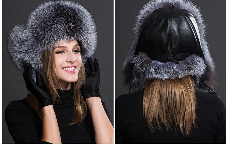 

Leather hat fox fur earmuffs Lei Feng hat winter warm hat lady