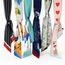 Hijab Women Bandana Ribbon Korea Narrow Strip Print Hair Band Decoration Joker Small Head Neck Scarf Bind Package Woman Scarves